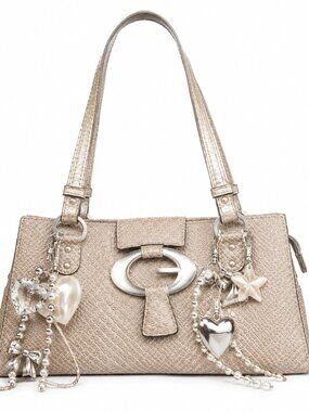 GUESS - VINTAGE Y2K- Snakeskin Imitation- Metallic Cream Shoulder Bag👛💕✨
